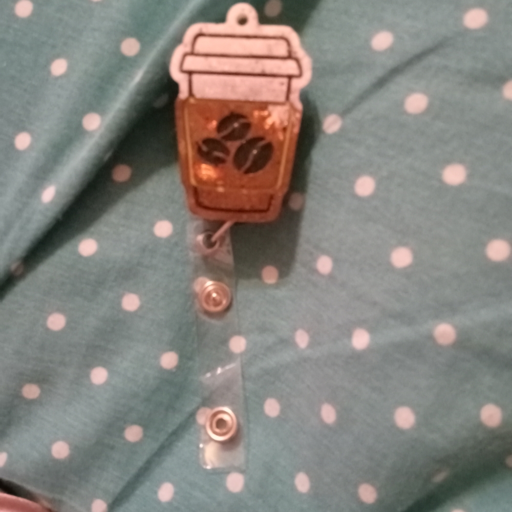 DIY resin coffee cup badge reel.